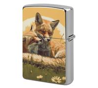 Lighter Case Windproof Metal Two Fox Animal Lighter Pouch Pocket Lighters Sleeve Protector Double-Sided Reusable Protective Kerosene Lighters Cover Gift for Smoker