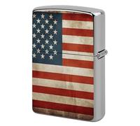 Lighter Case Windproof Metal Vintage American USA Flag Lighter Pouch Pocket Lighters Sleeve Protector Double-Sided Reusable Protective Kerosene Lighters Cover Gift for Smoker