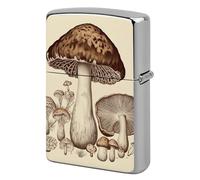Lighter Case Windproof Metal Vintage Mushrooms Drawing Lighter Pouch Pocket Lighters Sleeve Protector Double-Sided Reusable Protective Kerosene Lighters Cover Gift for Smoker