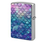 Lighter Case Windproof Metal Water Lily Mermaid Scales Lighter Pouch Pocket Lighters Sleeve Protector Double-Sided Reusable Protective Kerosene Lighters Cover Gift for Smoker