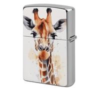 Lighter Case Windproof Metal Watercolor Giraffe Lighter Pouch Pocket Lighters Sleeve Protector Double-Sided Reusable Protective Kerosene Lighters Cover Gift for Smoker