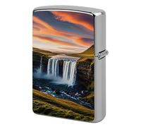 Lighter Case Windproof Metal Waterfalls in The Sunset Sky Lighter Pouch Pocket Lighters Sleeve Protector Double-Sided Reusable Protective Kerosene Lighters Cover Gift for Smoker