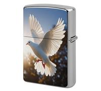 Lighter Case Windproof Metal White Dove Flying Lighter Pouch Pocket Lighters Sleeve Protector Double-Sided Reusable Protective Kerosene Lighters Cover Gift for Smoker