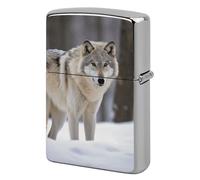 Lighter Case Windproof Metal Wolf in The Snow Lighter Pouch Pocket Lighters Sleeve Protector Double-Sided Reusable Protective Kerosene Lighters Cover Gift for Smoker