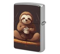 Lighter Case Windproof Metal Yoga Sloth Coffee Lighter Pouch Pocket Lighters Sleeve Protector Double-Sided Reusable Protective Kerosene Lighters Cover Gift for Smoker