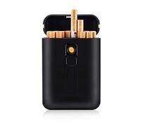 Lighter Cigarette Case,Cigarettes Box USB Lighters 2 in 1,Rechargeable Flameless Windproof Electric Lighter,Black