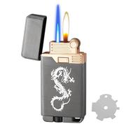 Lighter, Dual Flame Jet Lighters with Adjusting Flame Tool, Windproof Switchable Jet Flame and Soft Flame, Refillable Butane Lighter for Outdoor Indoor(Gas Not Included)-Black Dragon