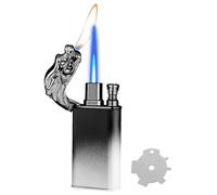 Lighter, Dual Flame Torch Dragon Lighter, Windproof Jet Flame and Soft Flame with Adjusting Flame Tool, Refillable Butane Lighter for Candle, BBQ, Kitchen, Camping(Gas not Included)-Black White