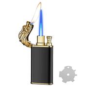 Lighter, Dual Flame Torch Dragon Lighters, Windproof Jet Flame and Soft Flame with Adjusting Flame Tool, Refillable Butane Lighter for Candle, BBQ, Kitchen, Camping(Gas not Included)-Black