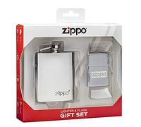 Zippo Lighter & Flask gift set, Silver