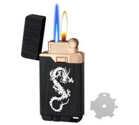 Lighter, Windproof Jet Lighter with Adjusting Flame Tool - Switchable Jet & Soft Flame, Refillable Butane Lighters for Outdoor Indoor(Gas Not Included)-Frosted Dragon
