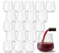 Lighterday 14oz/400ml Plastic Wine Glasses Set,Plastic Wine Glasses Reusable for Champagne Cocktail Gin,Stemless Ribbed Tumblers Unbreakable for Travel,Picnic,Camping,Party(20)