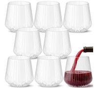 Lighterday 14oz/400ml Plastic Wine Glasses Set,Plastic Wine Glasses Reusable for Champagne Cocktail Gin,Stemless Ribbed Tumblers Unbreakable for Travel,Picnic,Camping,Party(8)