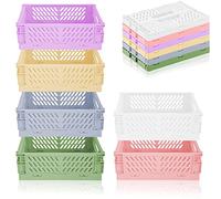 Lighterday 6 pcs Mini Foldable Desk Crates Storage Box, Plastic Stackable Table Basket Organizer, Pastel Colour Storage Decor for Bedroom Office Bathroom Toiletries Cosmetics (6 colours large)