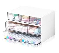 Lighterday Desktop Drawers, Plastic Storage Drawers, Desk Organiser Drawers, White (6 Drawers & White)
