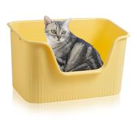 Lighterday Large Open-Top Splashproof Plastic Tray - Extra Large for Kitten and Rabbit, 43x38x22cm (Yellow)