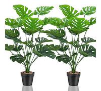 Lighterday Set of 2 Fake Plants Artificial Plants Indoor Decorative Large Faux Plants Artificial Palm Tree Tall Plastic Plants for Office Home Indoor Outdoor Decor (2 Pots of Artificial Monstera)