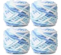 Lighterday Super Chunky Knit Chenille Yarn 4 x 100g Multi-Colored Crochet Wool for Hand Knitting Blankets,Knitting Wool for Big Blankets Sock and Scarves (White Blue Yellow)