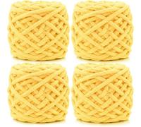 Lighterday Super Chunky Knit Chenille Yarn 4 x 100g Multi-Colored Crochet Wool for Hand Knitting Blankets,Knitting Wool for Big Blankets Sock and Scarves (Yellow)