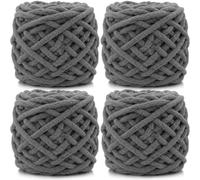 Lighterday Super Chunky Knit Chenille Yarn 4 x 100g Multi-Colored Crochet Wool for Hand Knitting Blankets,Knitting Wool for Big Blankets Sock and Scarves (Dark Gray)