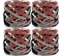Lighterday Super Chunky Knit Chenille Yarn 4 x 100g Multi-Colored Crochet Wool for Hand Knitting Blankets,Knitting Wool for Big Blankets Sock and Scarves (Coffee Grey Flower)