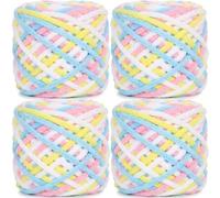 Lighterday Super Chunky Knit Chenille Yarn 4 x 100g Multi-Colored Crochet Wool for Hand Knitting Blankets,Knitting Wool for Big Blankets Sock and Scarves (Pink Yellow Blue)
