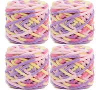 Lighterday Super Chunky Knit Chenille Yarn 4 x 100g Multi-Colored Crochet Wool for Hand Knitting Blankets,Knitting Wool for Big Blankets Sock and Scarves (Colorful)