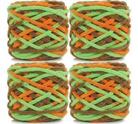 Lighterday Super Chunky Knit Chenille Yarn 4 x 100g Multi-Colored Crochet Wool for Hand Knitting Blankets,Knitting Wool for Big Blankets Sock and Scarves (Yellow Camel Green)