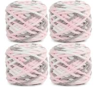 Lighterday Super Chunky Knit Chenille Yarn 4 x 100g Multi-Colored Crochet Wool for Hand Knitting Blankets,Knitting Wool for Big Blankets Sock and Scarves (Light Pink Coffee)
