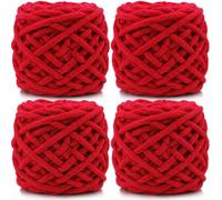 Lighterday Super Chunky Knit Chenille Yarn 4 x 100g Multi-Colored Crochet Wool for Hand Knitting Blankets,Knitting Wool for Big Blankets Sock and Scarves (Red)