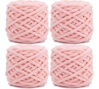 Lighterday Super Chunky Knit Chenille Yarn 4 x 100g Multi-Colored Crochet Wool for Hand Knitting Blankets,Knitting Wool for Big Blankets Sock and Scarves (Light Pink)