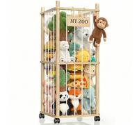 Lighterday Wooden Teddy Storage with Elastic Cords,Soft Toy Storage with Brake Wheels,Stuffed Animal Holder Large Capacity,Cuddly Toy Organisers for Nursery/Playroom/Living Room/Kids Bedroom(2)