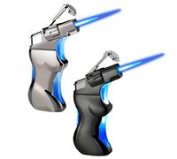 Lighters, 2 Pack Jet Flame Torch Lighter, Adjustable Flame Windproof Lighter with Visible Fuel Tank for Precise Fuel Control, Cool Refillable Butane Lighter for Outdoor,Indoor,Gifts(Without Butane)