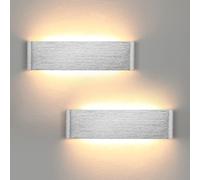Lightess 31cm LED Wall Light 2-Pack - Indoor Aluminum Up Down Lighting for Bedroom, Living Room, Modern Kitchen, Dining - Silver Sconce in Warm White