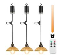 Lightess 3Pck Dimmable Pendant Light Battery Operated with Remote Control | Outdoor Hanging Lights Battery Powered Outdoor Lights Portable Rattan Boho Lampshade IP44 with Timer for Garden Balcony