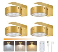 Lightess 4 Pack Picture Lights for Wall Rechargeable with Remote 3 Colors Picture Frame Light LED Wall Lights Dimmable Timer&Touch Control Magnetic Battery Operated Darts Light,Gold