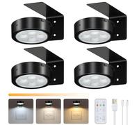 Lightess 4 Pack Picture Lights for Wall with Remote3 Colors Picture Frame Light LED Rechargeable Wall Lights Dimmable Timer&Touch Control Magnetic Battery Operated Darts Light,Black