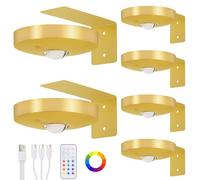 Lightess 6 Pack Picture Lights for Wall with Remote 13 RGB Picture Frame Light LED Rechargeable Spot Lights Dimmable Timer&Touch Control Wireless Battery Operated Poster Light,Gold