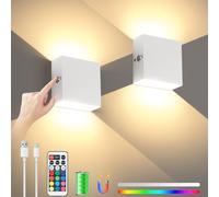 Lightess Battery Operated Wall Lights Rechargeable 5000 mAh, 13 RGB Colours LED Wall Lamp with Remote Touch Control, White Cordless Wall Light for Living Room (2 Pack)