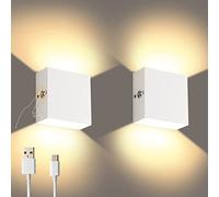 Lightess Rechargeable Wall Lights Wireless Sconces Set of 2 Battery Operated Wall Lights with Touch Control, Dimmable Wall Lamp for Bedroom, Living Room, Balcony, Bedside (White, Warm White)
