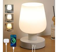Lightess Touch Bedside Table Lamp, Dimmable Nightstand Bedroom Lamps with USB C Charging Ports, Modern Small Lamp with White Opal Glass Lamp Shade and LED Bulb, 2700K-6000K Color Temperature