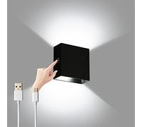 Lightess Wall Lights Dimmable, Rechargeable Up Down Wall Lamp Touch Wall Light USB Night Lights Aluminum Wireless Magnetic Black for Bedroom, Cabinet, Bedside, Wardrobe, Cold White