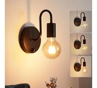 Lightess Wall Lights Dimmable Wall Lamp with Switch E27 Socket Black Metal Bedroom Lamps for Living Room Garage Hallway (No Bulb)