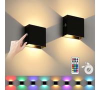 Lightess Wireless Wall Lights Battery Operated Indoor 5000mAh Rechargeable Wall Light with 13 RGB Colours, Touch Remote Control, Black Stick On Wall Light for Hallway Bedroom Living Room (2 Pack)