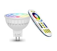LIGHTEU®, 1x 4W 12V MR16 GU5.3 RGB+CCT LED Spotlight Color Changing and CCT WW CW Temperature Adjustable, Original Mi-Light, Bulb with a 4-Zone Remote (FUT104+FUT092)