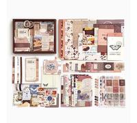 Lightheart Design Retro Vintage Diary A6 Scrapbook Set: Brown Checkered Notebook with 155-Piece Journal Accessories, Scrapbook Stickers Accessories Set, DIY Gift Set for Girls