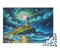 Lighthouse 100% Recycled Cardboard Lighthouse Under Moon 1000 Piece Adult Jigsaws Beautiful Decoration Puzzle 52x38cm/1000pcs