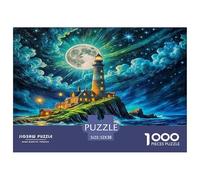 Lighthouse 1000 Pc Puzzle Game for Men Women - Lighthouse Moonlit Serene Atmospheric Coastal The Whole Family Activity Educational Game Challenge52x38cm/1000pcs