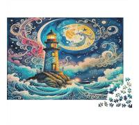 Lighthouse 1000 Piece for Adults Teens: Lighthouse Under Moon Educational Game for Wall Decoration 52x38cm/1000pcs