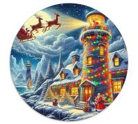 Lighthouse 1000 Piece Jigsaw Puzzle Adults Jigsaw Gifts Christmas Theme Round Puzzles Creative Decompression Home Decoration And Kid 1000pcs (67.5x67.5cm)